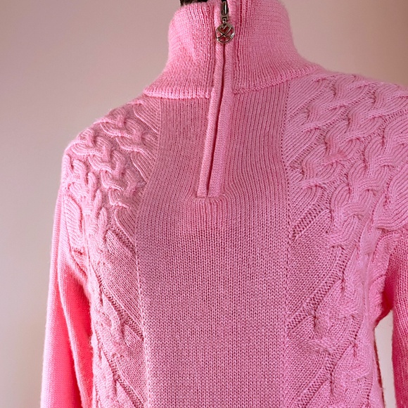 Cable Knit Half-Zip Sweater in Bubblegum Pink - Picture 7 of 11